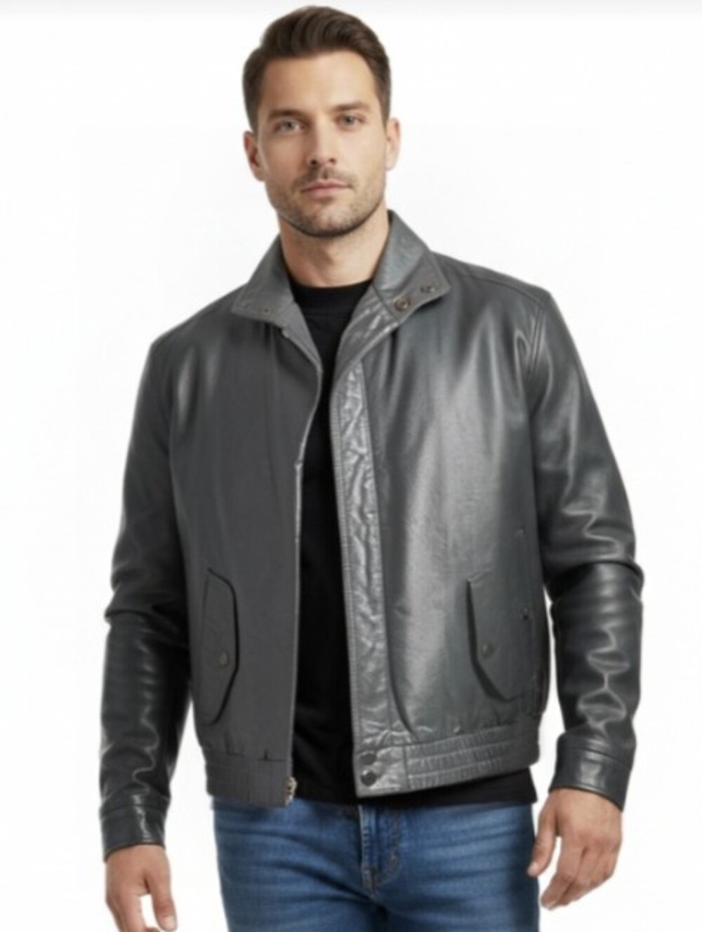 GORGEOUS DOVE GRAY SLEEK GENUINE LEATHER BOMBER STYLE JACKET, COAT! SZ XL